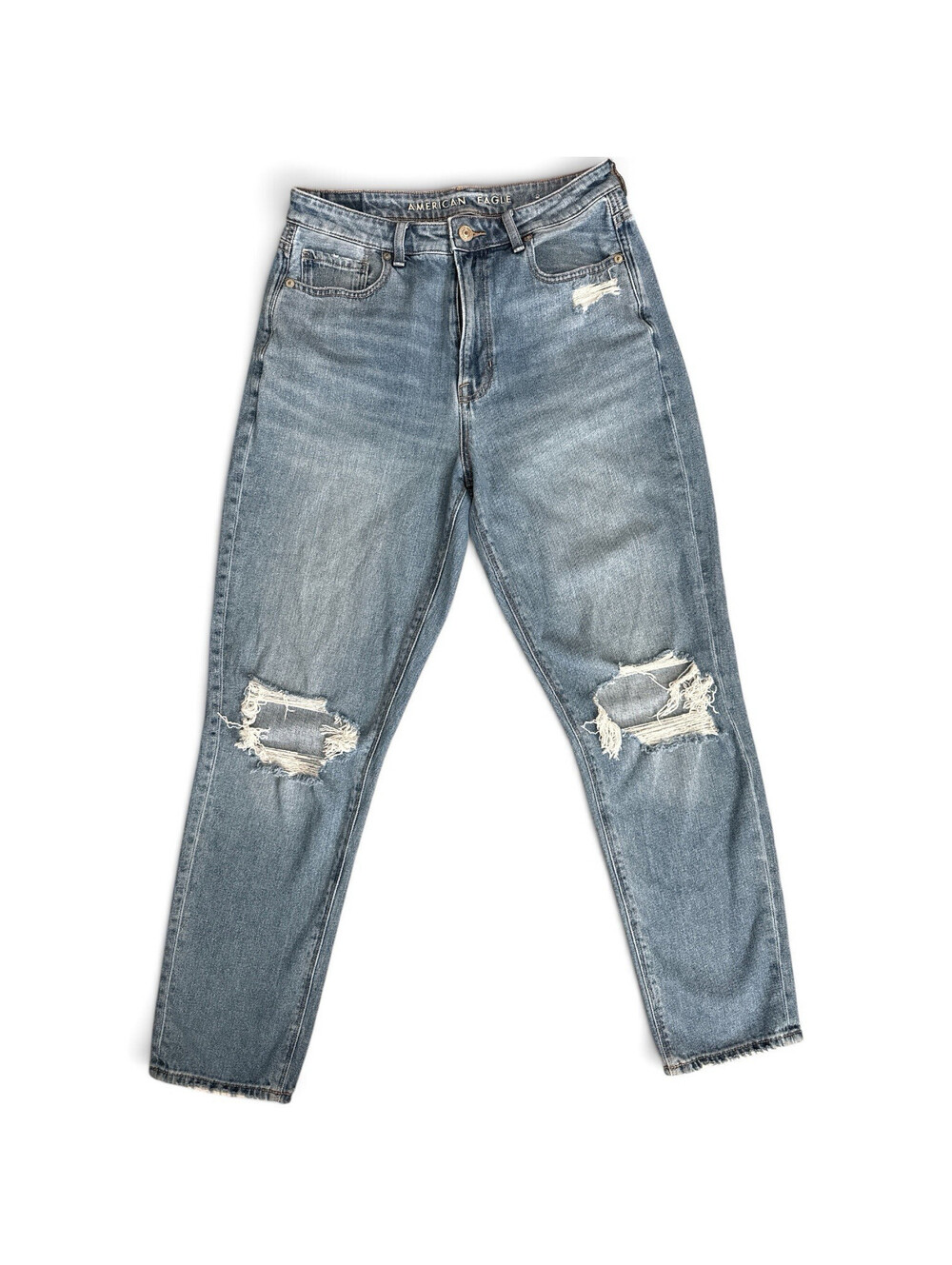 American Eagle Outfitters Mom Jeans High Rise Light Wash Distressed Stretch 6